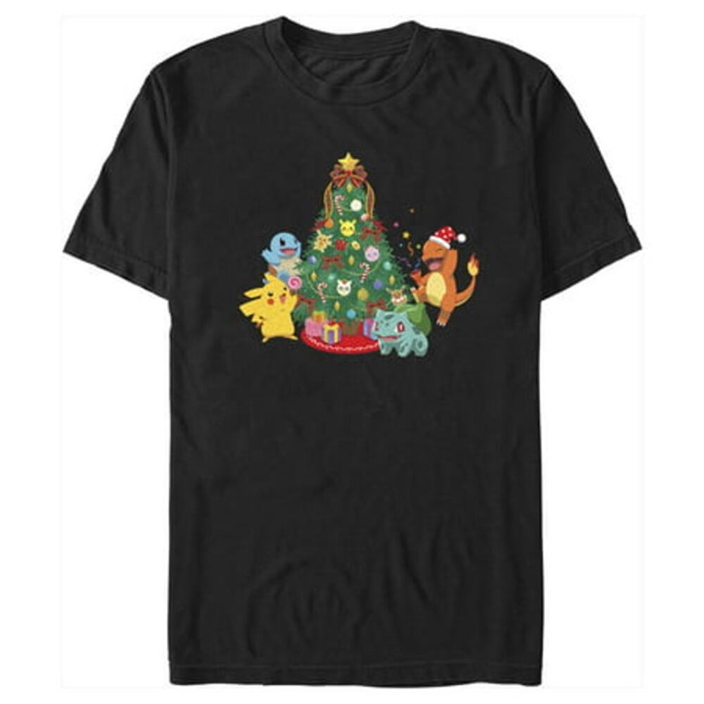Fifth Sun Men's Pokemon Christmas Tree Short Sleeves T-shirt - Black large